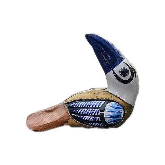 Vintage Handmade Clay Pottery and Brass Tonala‎ Mexico Handpainted Tucan Bird - Picture 1 of 1